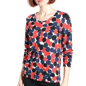 August Silk Cardigan Women's Sz M Multicolor Dots Long Sleeve Button Up Sweater